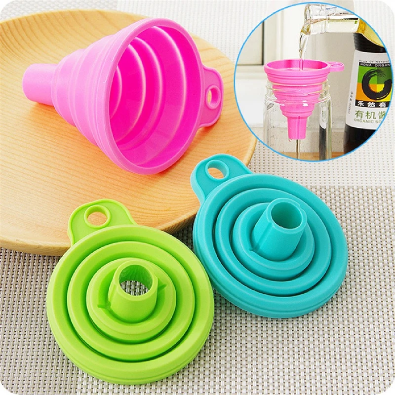 

1Pc Mini Useful Collapsible Style Funnel Hopper Protable Silicone Gel Foldable Kitchen Cooking Tools Kitchen Accessories Gadgets