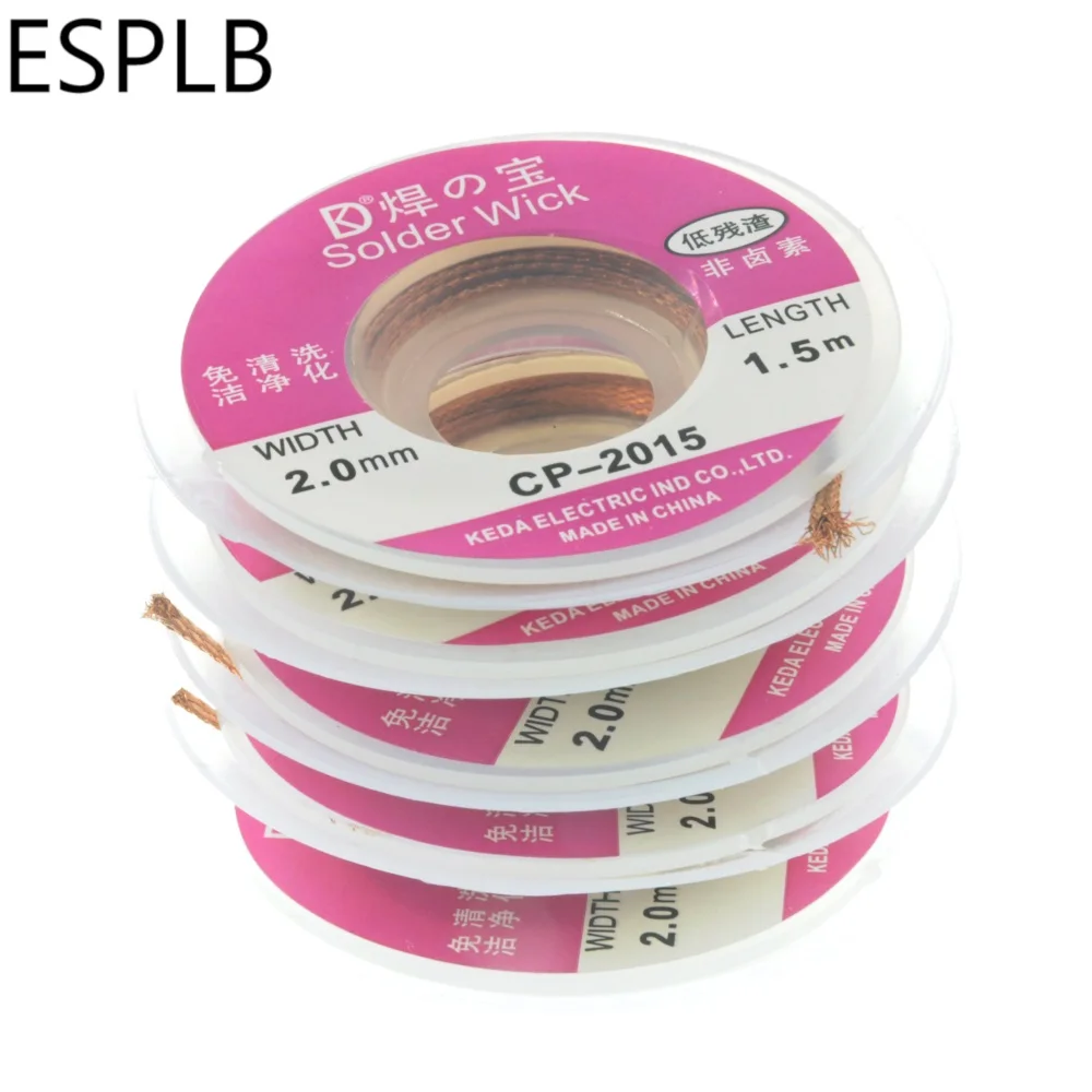 ESPLB 5pcs 1.5M 5FT 2.0mm Desoldering Wire Braid Sucker CP-2015 Remover Wick Solder Pump Cable Wire