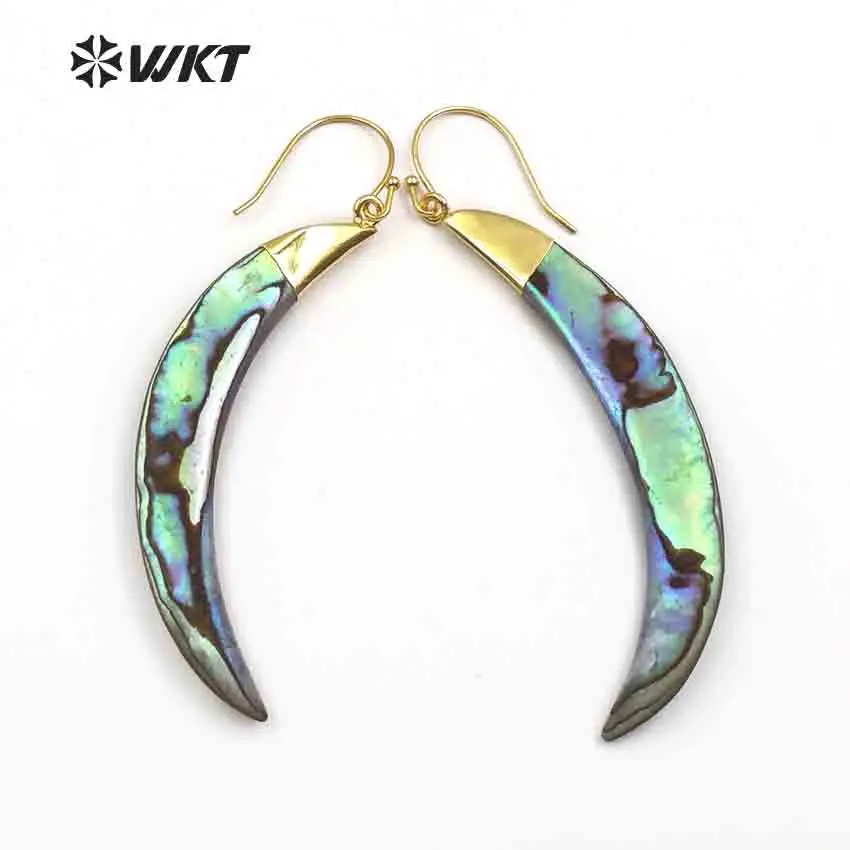 Imagem -04 - Wkt Designer Natural Paua Concha Brincos Bonito Genuíno Abalone Brincos com Ouro Mergulhado em Wt-e130