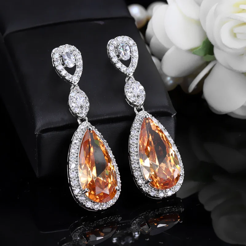 CWWZircons Classic Design Luxury Micro Pave Water Drop CZ Crystal Long Earrings For Women with Zircon Stones Settting CZ072