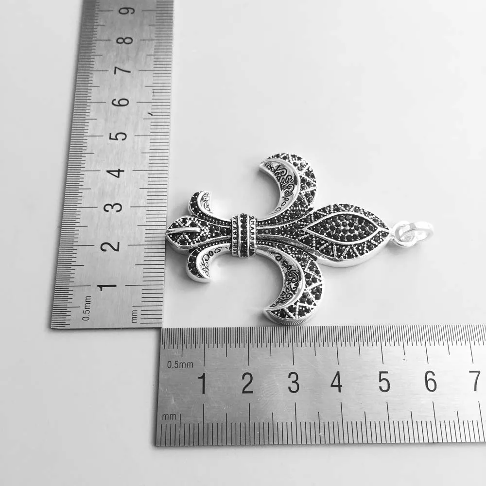 Pendant Fleur-de-lis Lily CZ Black Zirconia 925 Sterling Silver Fine Jewelry Fit Necklace Vintage Badge Gift For Men Woman