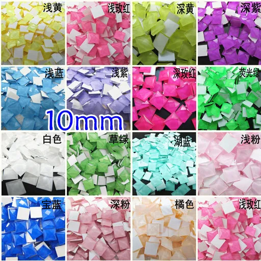 500pcs/lot Mixed Candy Neon Colors 10mm Square Flat Back Glass Crystal Stone for Jewelry Making and DIY Glue Decoration