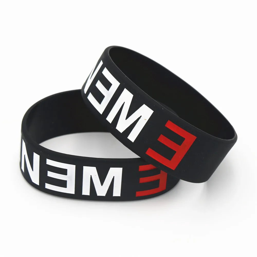 1PC Hot Sale Eminem Wristband Made Of Latex-Free Black Silicone Rubber Bracelets&Bangles for Music Fans Concert Gift SH105