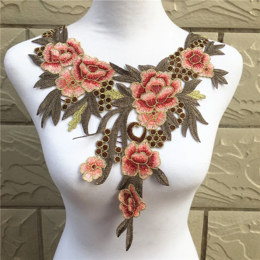 1pc gold lace collar beautiful flowers Venetian lace decorative decoration, lace fabric sewing accessories