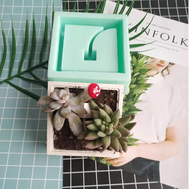 1PC Square Geometric Shape Plant Potted Cement Pot Silicone Mold Manual Clay Craft Plaster Concrete Silicone Mould Office Decor