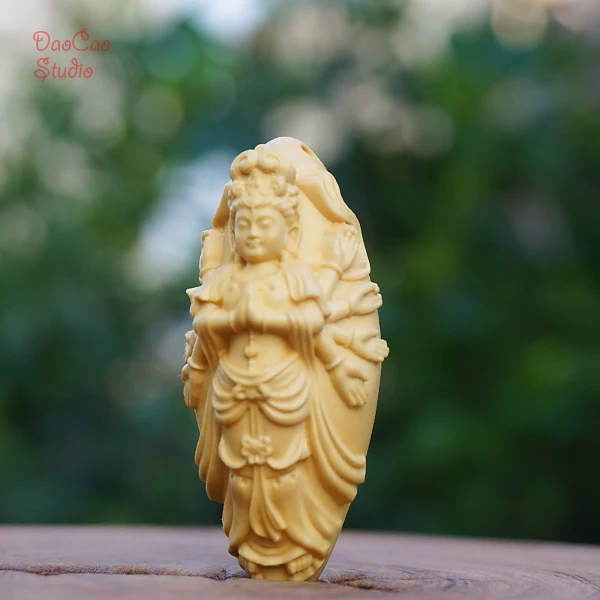 Natural Boxwood Carved Thousands Hand Guanyin Bodhisattva Pendant Mala Japa Beads Bracelet Jewellry Findings DIY Accessories