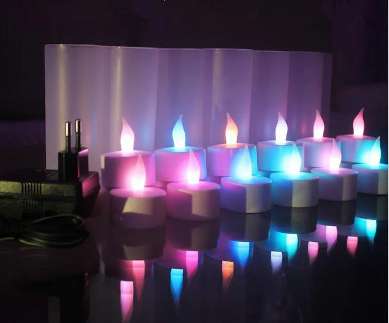 

set of 12 Remote Controlled Rechargeable Tea Light frosted Flameless TeaLight Multi-color Changing Led candle lamp Party Wedding