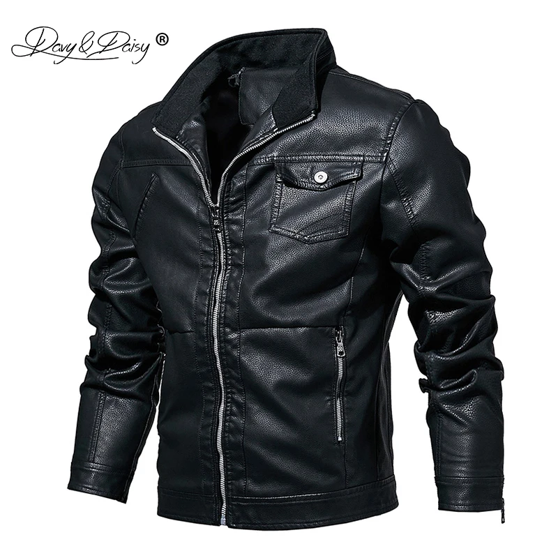 

DAVYDAISY 2019 High Quality New Spring Black PU Leather Men Jacket Coat Men Outerwear Yellow Male Brand Clothing L-6XL JK098