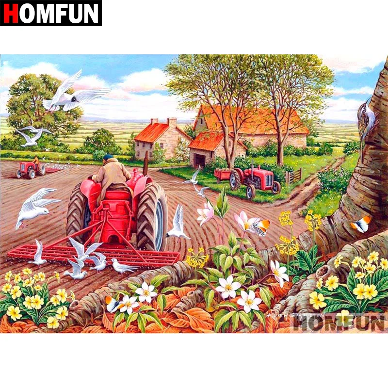 

HOMFUN Full Square/Round Drill 5D DIY Diamond Painting "Farming Scenic" Embroidery Cross Stitch 5D Home Decor Gift A07266