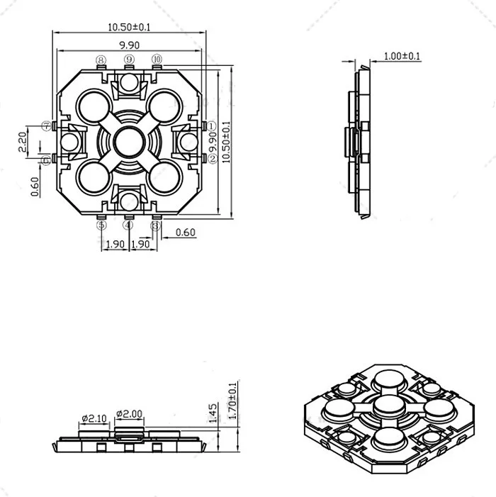 5Pcs 5 way directions 10x10x1.7mm Navigation Push Button SMD Tactile Tact Switch Handy Digital camera Schalter Taster