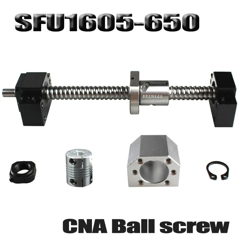 

Ballscrew 650mm SFU1605 rolled ball screw C7 with end machined +1605 ball nut + nut housing+BK/BF12 end support + coupler RM1605