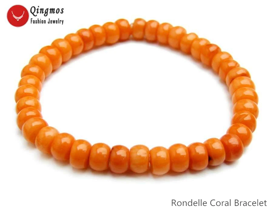 Qingmos Fashion Orange Natural Coral Bracelet for Women with 4*7mm Rondelle Coral Bracelet Fine Jewelry 7.5'' Pulseira bra480