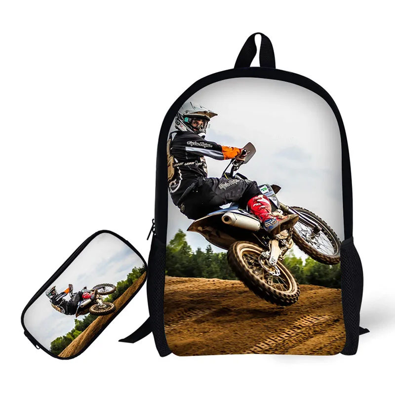 

Motorcycles Design Print Backpack 2 Set School Bag And Pencil Case For Primary School Student BookBag Daily bag stationery