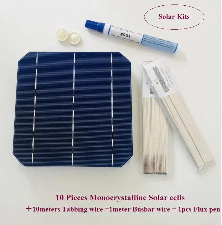 Monocrystalline solar cell 0.5V 4.8W Grade A Type 156mm Photovoltaic panel cell for diy Mono solar panel 10pcs/Lot