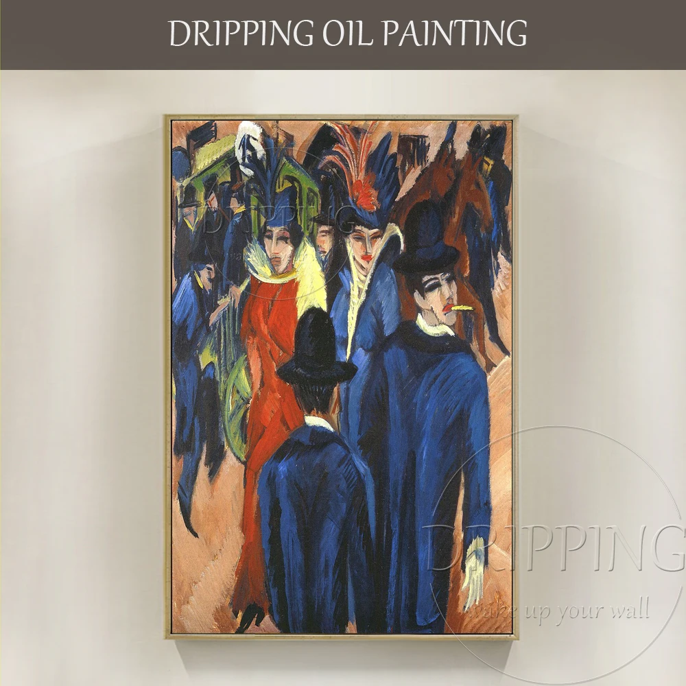 Skilled Artist Hand-painted Kirchner Berlin Street Scene Oil Painting on Canvas Beautiful Kirchner Berlin Street Scene Painting