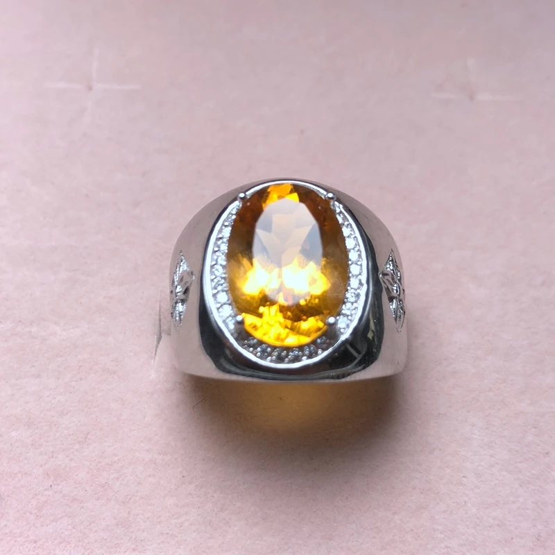 In-kind photo Beautiful color, new men's ring, 925 silver, Brazilian natural citrine, classic atmosphere