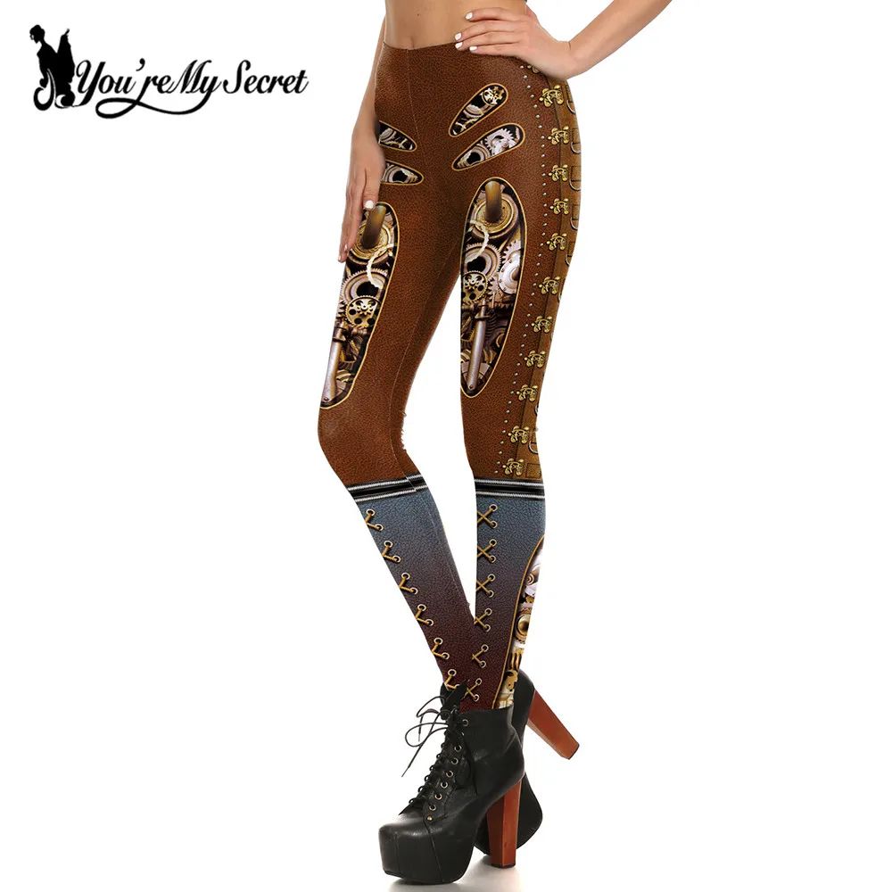 [Du bist mein Geheimnis] Retro Gothic Style Leggings Ausrüstung Steampunk bedruckte Legging für Frauen Workout Fitness Kleidung Push-up-Hosen