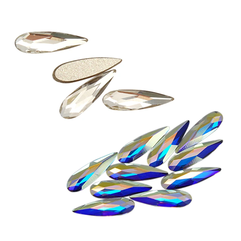YANRUO 3*10mm 20 piezas cristal transparente y AB parte posterior plana decoración de uñas brillo diamantes de imitación puntas de manicura de vidrio accesorios DIY cuentas