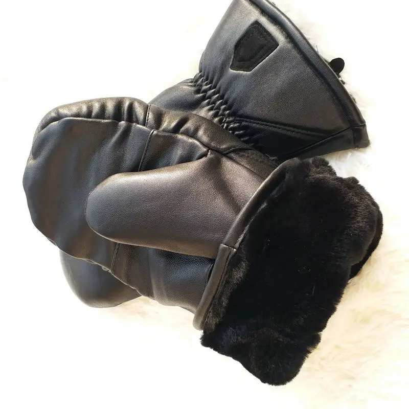 Guantes de boxeo de piel de oveja para hombre, Manoplas sin dedos para flexiones al aire libre, gruesas, cálidas, doble, para deporte, talla grande,