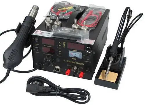 

220V SAIKE 909D Soldering/Hot air gun rework station 3 in1 Soldering iron+Hot Air Gun+Power Supply+Welding gift