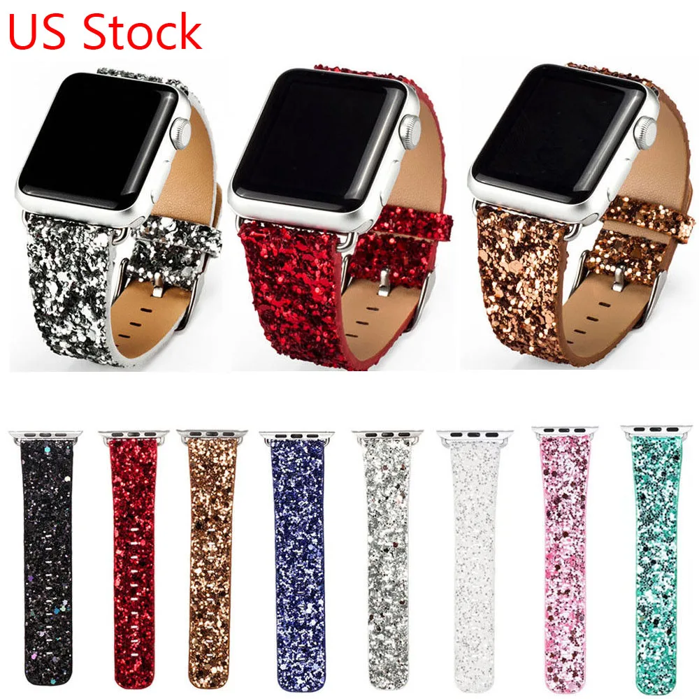 

Glittery Bling Christmas PU Leather Band for Apple Watch Series 5 4 3 2 1 Strap Bracelet for iWatch 44mm 42mm 40 38mm Watchbands