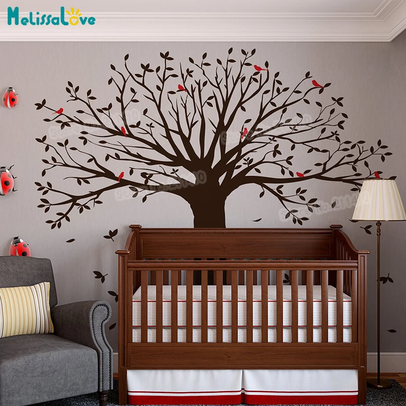 

New Design Family Tree with Birds Wall Stickers Vinyl Large Tree Decal For Kids Baby Room Self-adhesive Art Murals Gift YY897