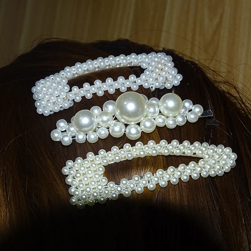 XDPQQ fashion pearl hair accessories simple hairpin ladies handmade imitation pearl fish line weave cute girl side clip hairpin