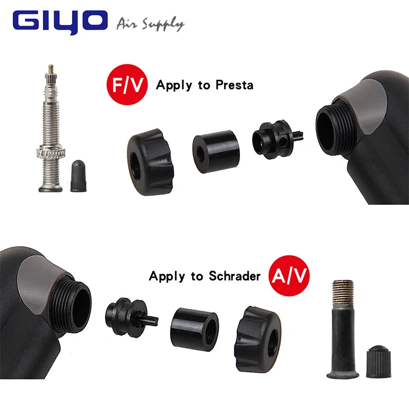 GIYO AV/FV Valve Bike Pump Adaptors MTB Road Bicycle Pump With Gauge Mini Cycling Pump Presta Schrader Tire Bicycle Air Inflator