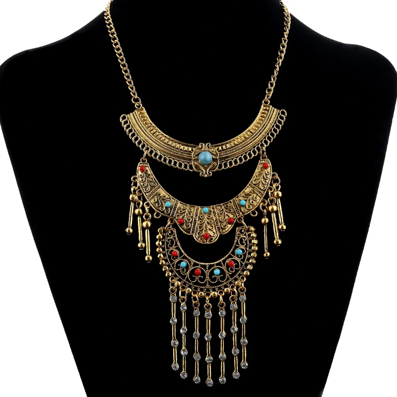 LOVBEAFAS Fashion Bohemian Maxi Collares Necklace Bar Crystal Tassel Statement Layered Jewelry Choker Vintage Collier Necklace