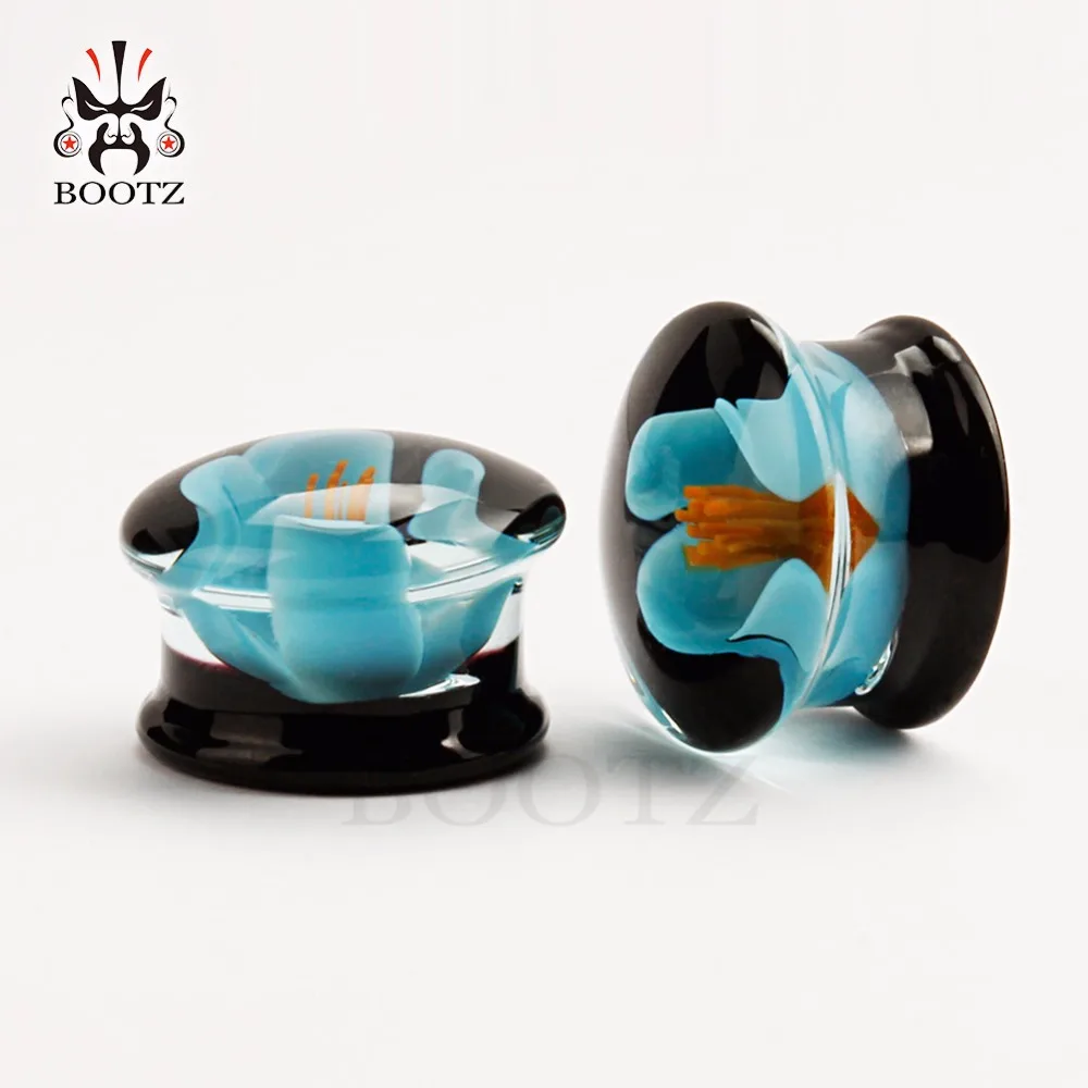KUBOOZ 1 Para Rozciągaczy do Uszu z Kamieniami w Kształcie Kwiatów, Naturalne Tunele w Kształcie Bębna 00G, Biżuteria Boho do Ciała, Zestaw do Rozciągania Piercingów — zdjęcie 5