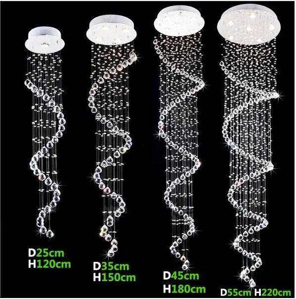 

New Modern Luxury LED Crystal RainDrop Spiral Pendant Lamp Chandelier Loft Villa Bedroom Diningroom