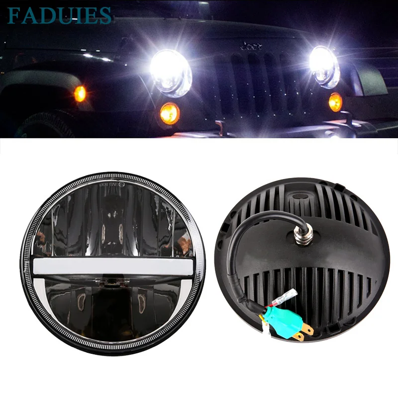 

FADUIES 7 Inch Round LED Headlights 60W Hi/Lo Beam Angle Eye DRL & Amber Turn Signal For Jeep Wrangler JK TJ LJ CJ Hummer H1 H2