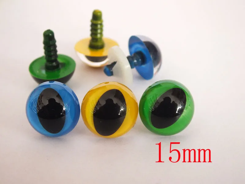 60pcs 15 mm  mixed color (blue/yellow/green) plastic safety toy cat eyes with washers Each color 20 PCS