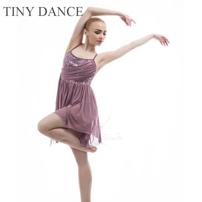 

17303 Child and Adult Purple Grey Lyrical & Contemporary Dance Costume Sequin Lace Camisole Dress for Performance 11 Sizes