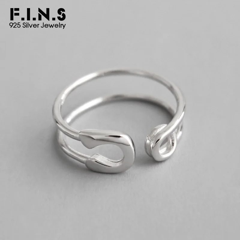 F.I.N.S Simple Double Layered Silver 925 Ring Pin Shaped Sterling Silver Rings for Women Female Costume Fashion Fine Jewelry