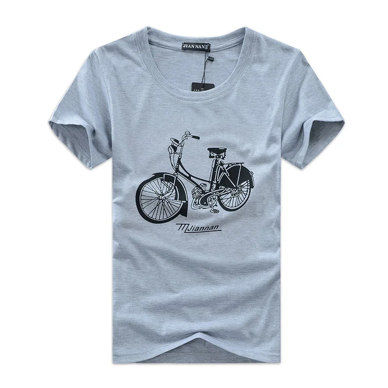 Men's Tops Tees Cotton Bicycle Printed O-neck Slim Men Casual T Shirt Short  Sleeve 5 Colors Plus Size S-5XL