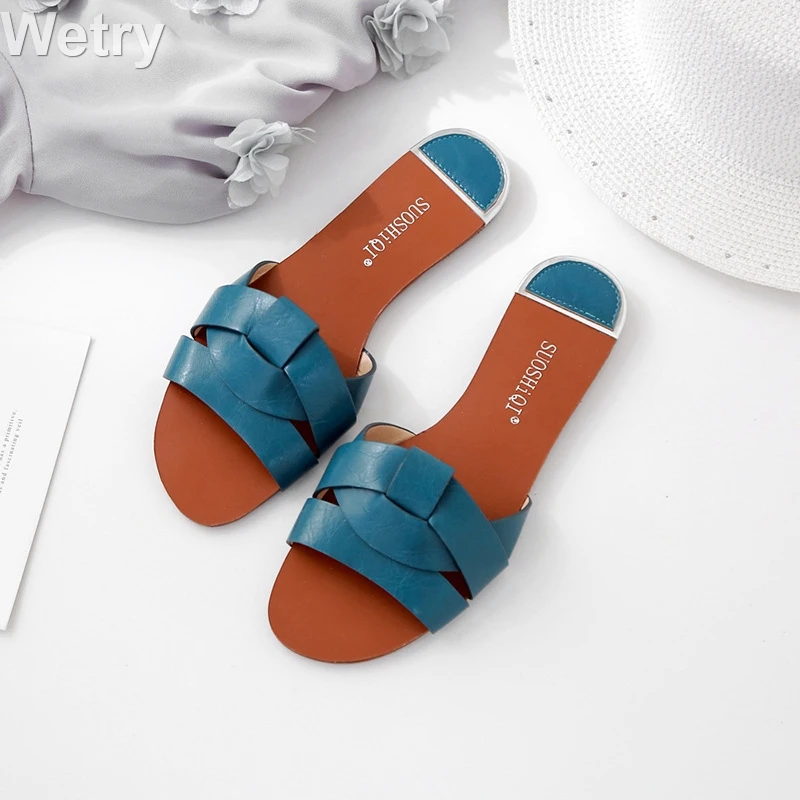 Women Slippers Slides Outdoor Ladies Flats Pu Leather Comfy Chic Soft Casual Elegant Summer Woman Fashion Shoes 2020