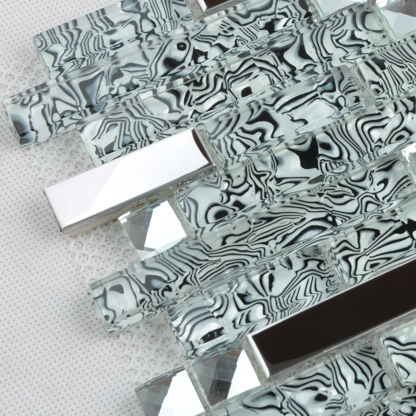 New stainless steel metal crystal glass mosaic tile waistline mirror background wallpaper shower kitchen backsplash decoration