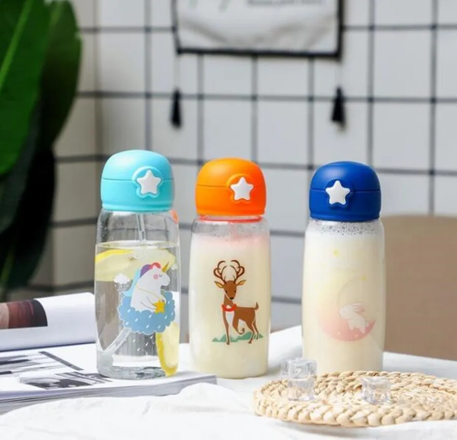 600ML Portable Sports Water Bottle with Straw Cartoon Kids Drinking Water Bottles Children Bottle Children Kettle With Bag