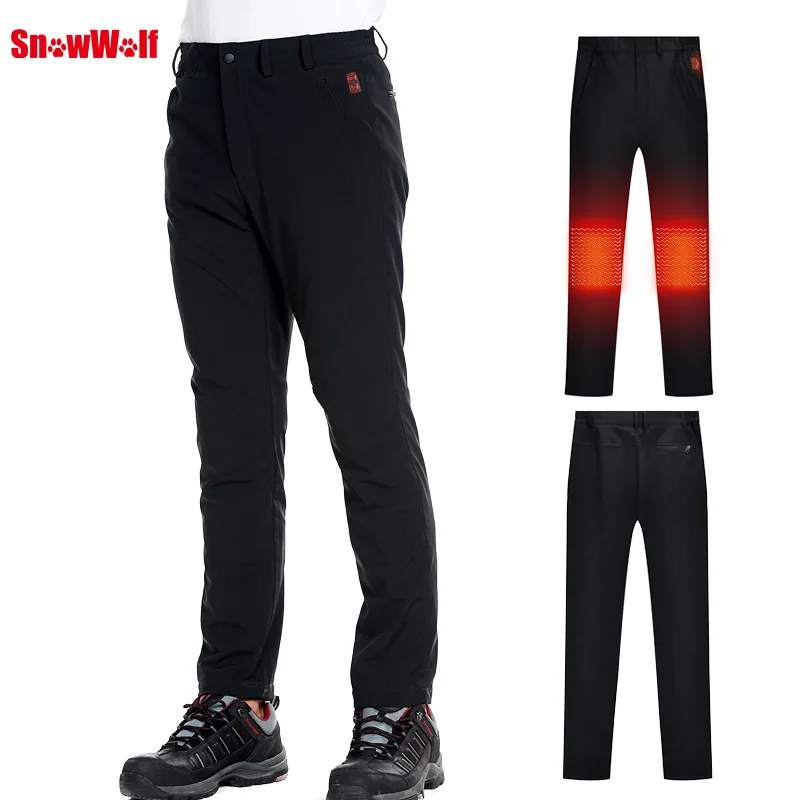 SNOWWOLF  Men Outdoor Sports Pants USB Infraded Heating Softshell Trousers Winter thermal Pants with Heated Insoles