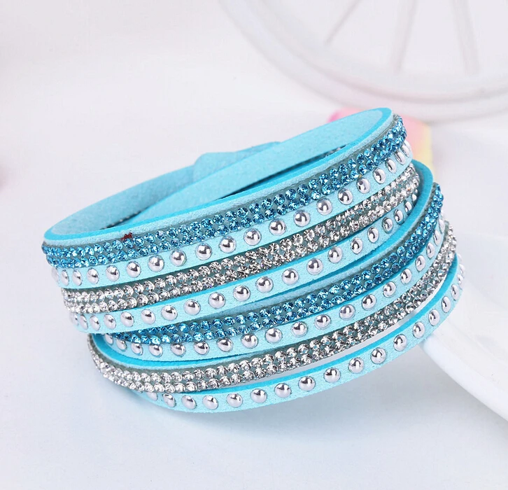 Punk leather bracelet New Fashion Rhinestone bracelet Punk Style Multilayer Bracelets & Bangles Rivet Bracelet For Women 8087