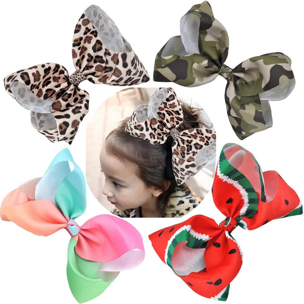 8 Inch Big Large Women Hair Bows Rainbow Print Grosgrain Ribbon Hairpins Childrens Girls Hair Accessories Alligator Clips