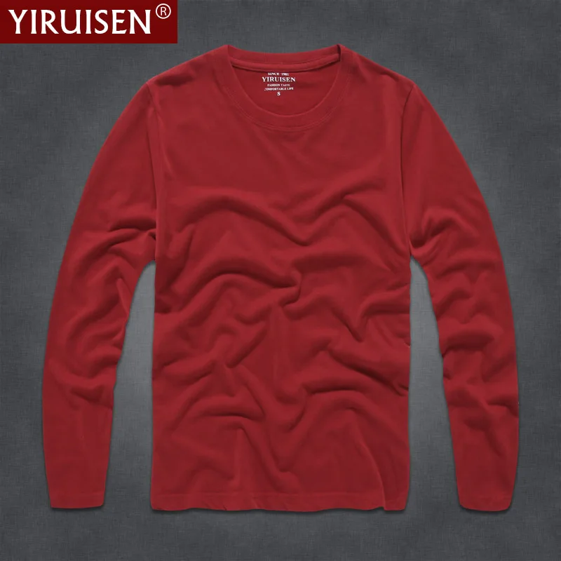 YiRuiSen Brand Mens Solid Long Sleeve T Shirt 2018 Fashion100% Cotton S-3XL O-neck Long T-shirt Men Clothing Autumn Wear Tshirt