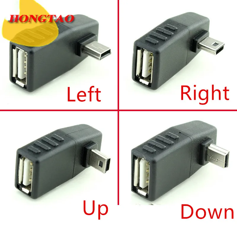 USB żeńskie do Mini USB męskie 90 stopni w dół prawy kąt w lewo adapter otg do samochodu AUX Tablet czarny w prawo w lewo w dół