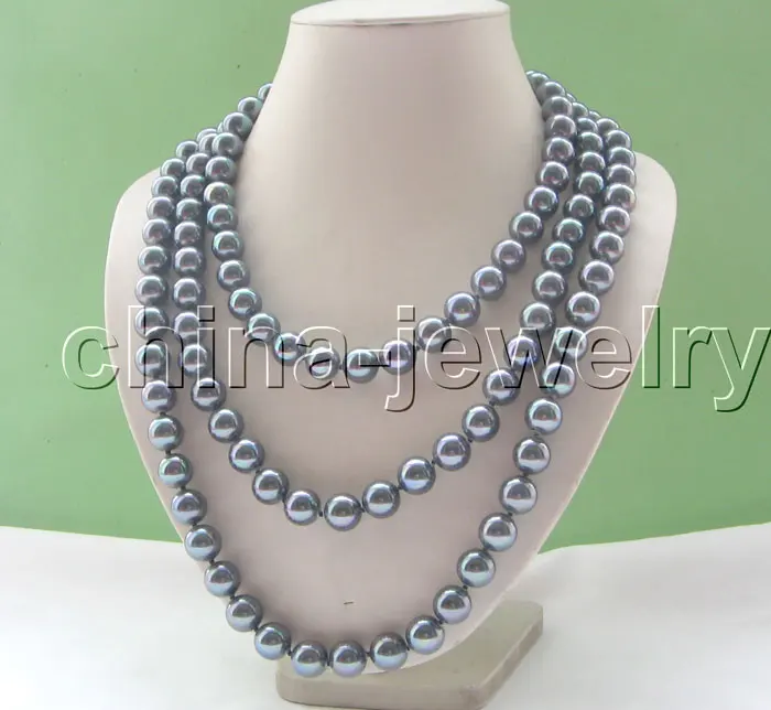 

FREE shipping 70" 12mm black round south sea shell pearl necklace p