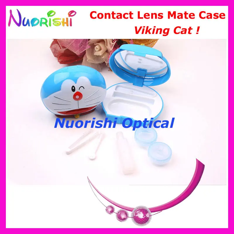 10pcs Viking Cat design Contact Lens Case with Mirror C527 contact lens mate box Free Shipping