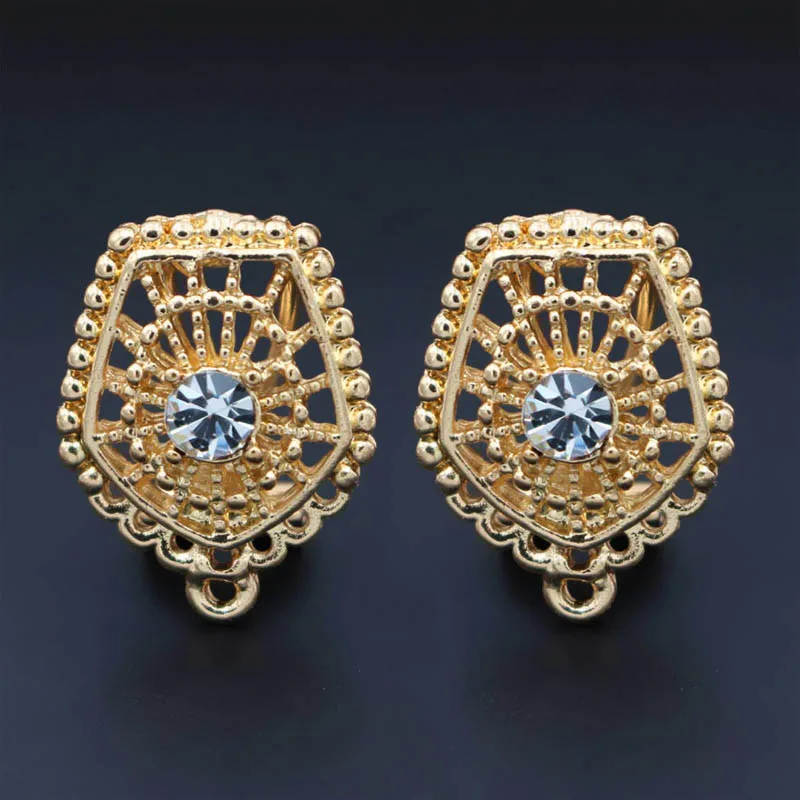 10pair Indian Earrings Post Clip Back with Loop Connectors Filigree Base Findings DIY Dubai Gold African Women Wedding Jewelry