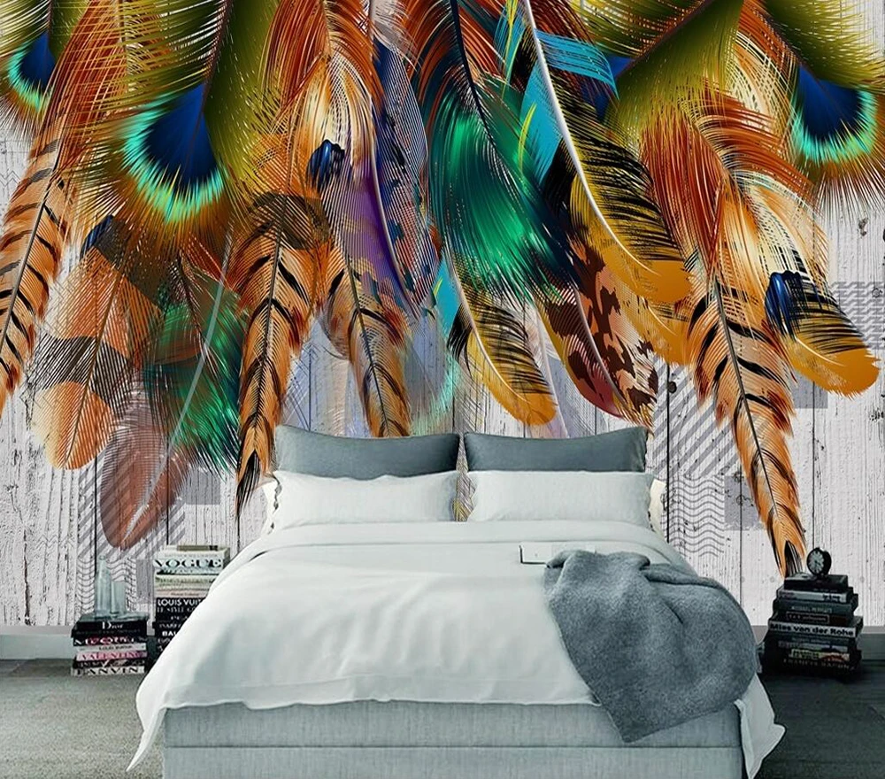 

Custom wallpaper Simple hand-painted color feather background wall painting