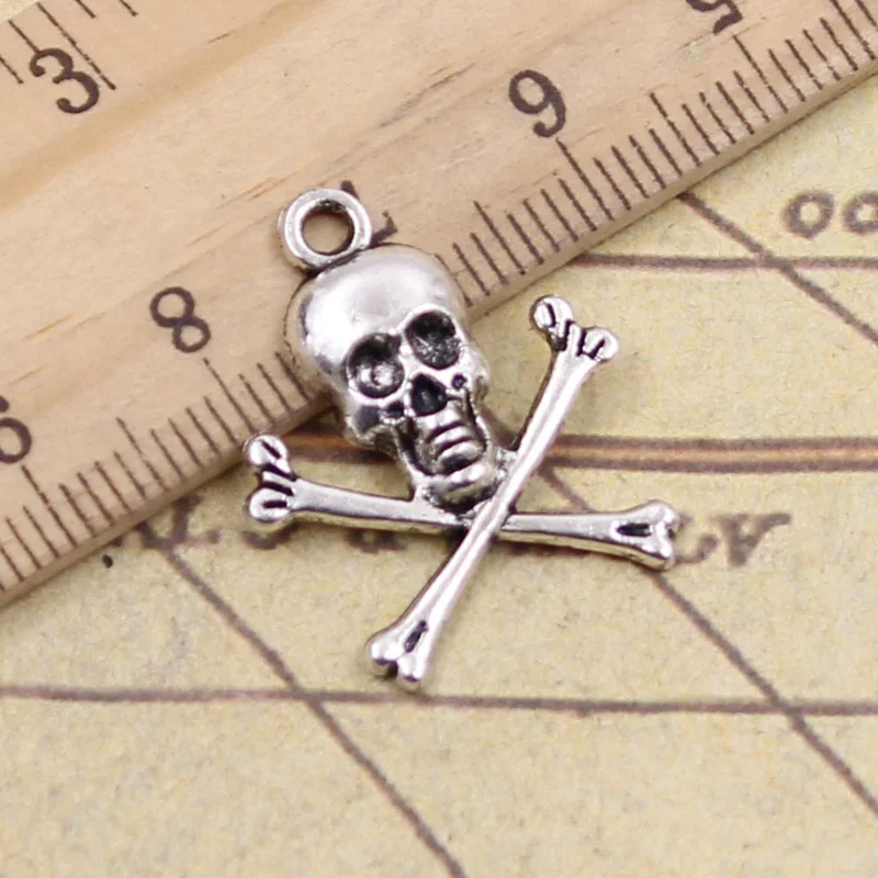 25pcs Charms Skull Skeleton Bone Dangerous Sign 24x19mm Tibetan Pendants Crafts Making Findings Antique DIY Jewelry