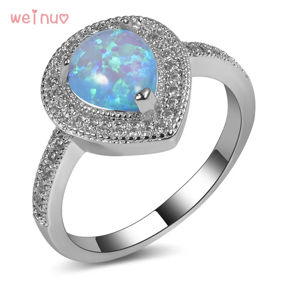 Weinuo Blue Opal White Crystal Drop Type Ring 925 Sterling Silver Top Quality Fancy Jewelry Wedding Ring Size 5 6 7 8 9 10 11